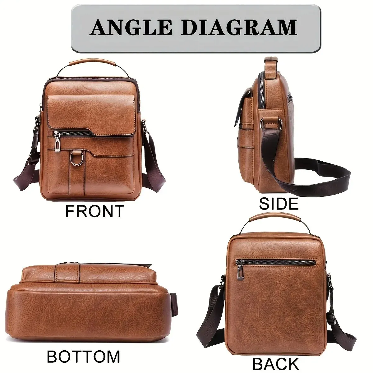 Men's PU Leather Shoulder Crossbody Bag - immagine 3