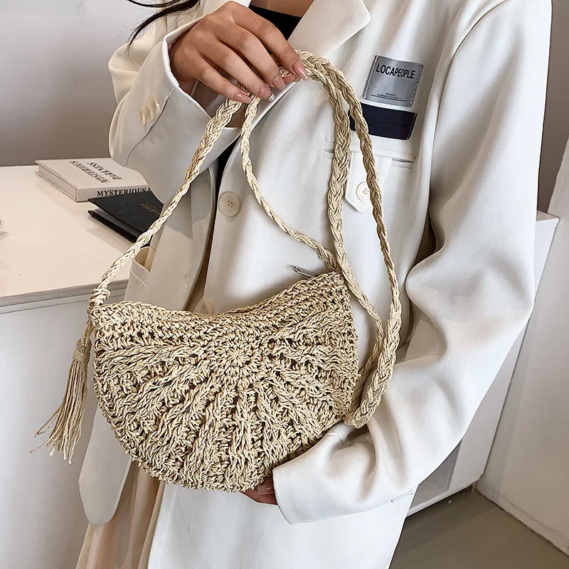 Fashion Semicircle Straw Shoulder Bag - immagine 2