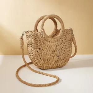 Handwoven Straw Rattan Half-Moon Bag