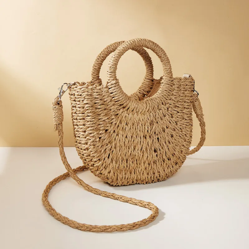 Handwoven Straw Rattan Half-Moon Bag