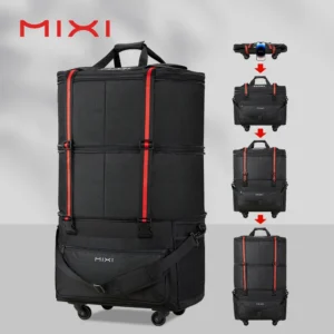 Mixi Foldable Travel Duffel Bag with Wheels Expandable Large Capacity Waterproof