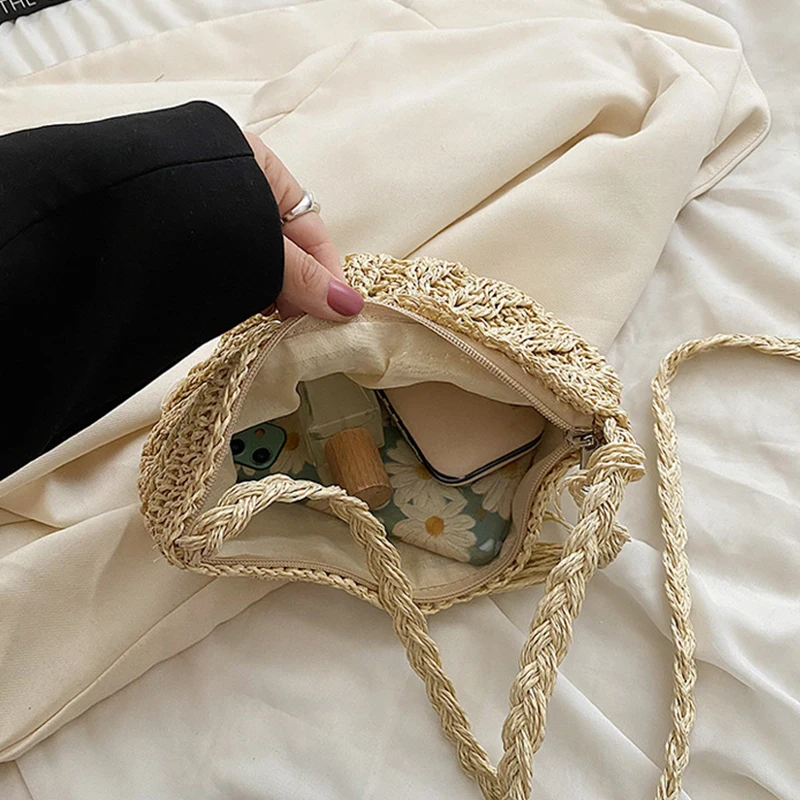 Fashion Semicircle Straw Shoulder Bag - immagine 3