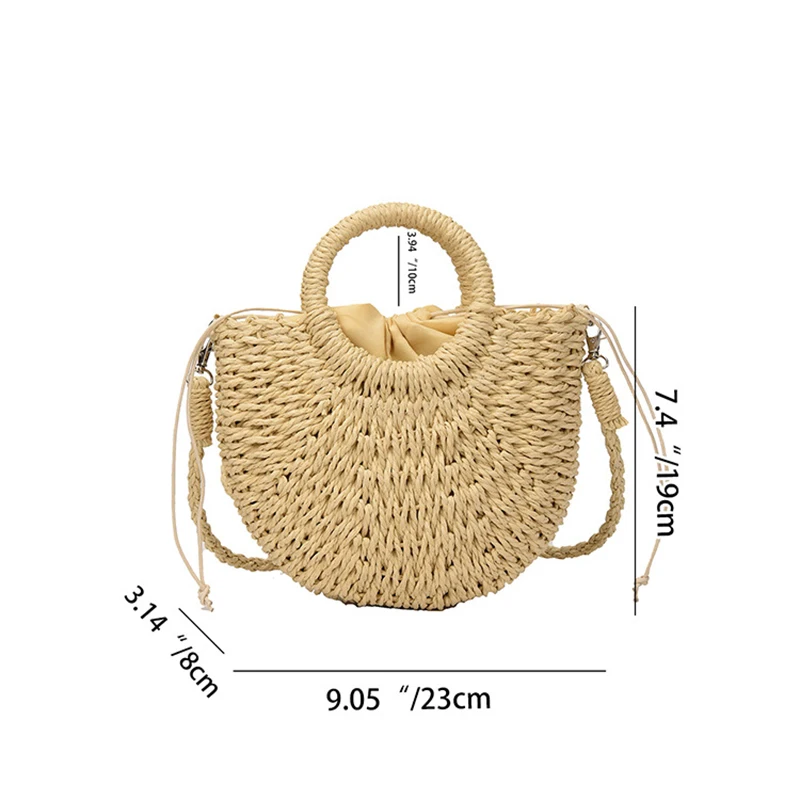 Handwoven Straw Rattan Half-Moon Bag - Image 3