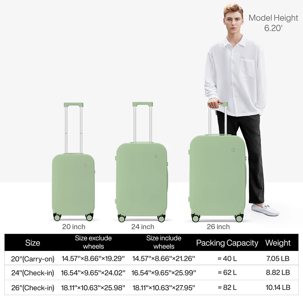 Mixi Patent Design Luggage 18" Carry-On 20" 24" Spinner 100% PC - Image 3