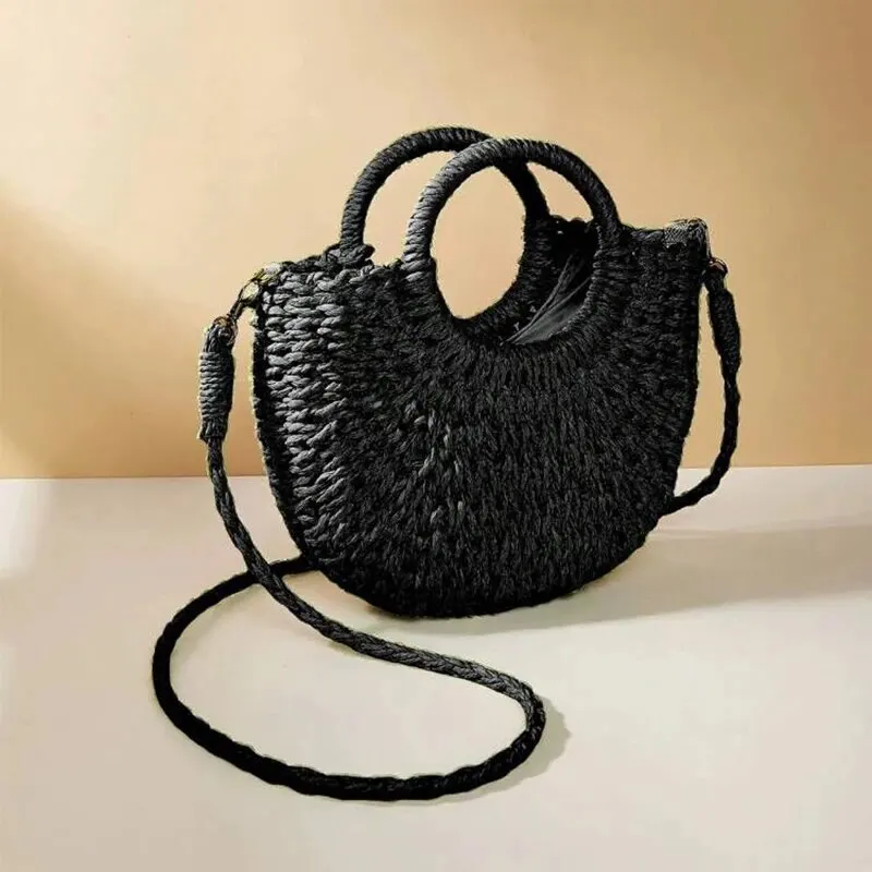 Handwoven Straw Rattan Half-Moon Bag - Image 4
