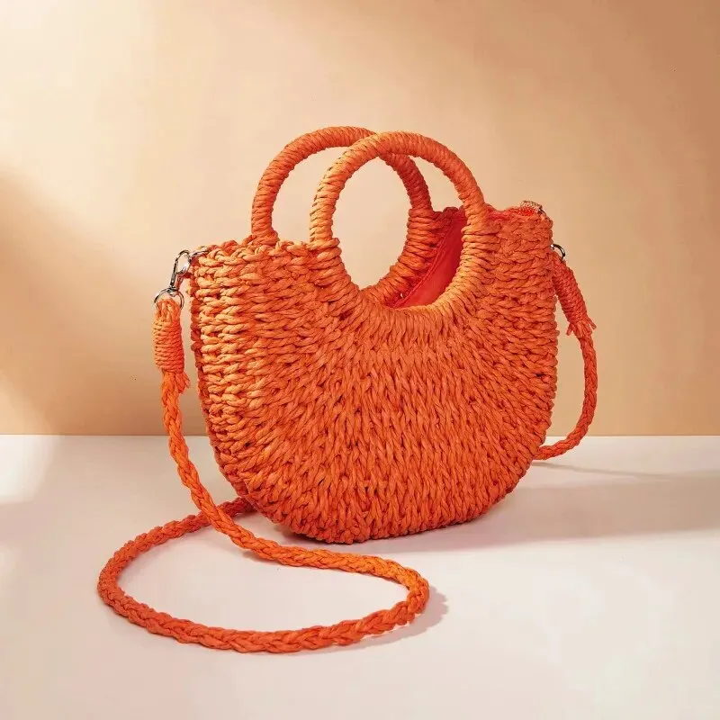 Handwoven Straw Rattan Half-Moon Bag - Image 2