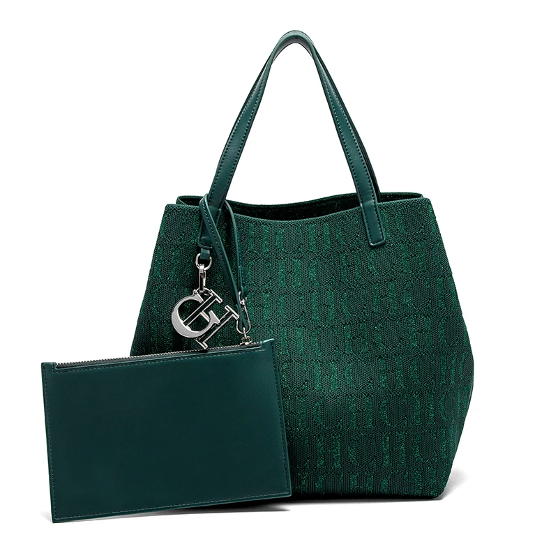 CH Simple Commuter Tote Large Capacity Solid Color Letter Print Shoulder Bag - immagine 4