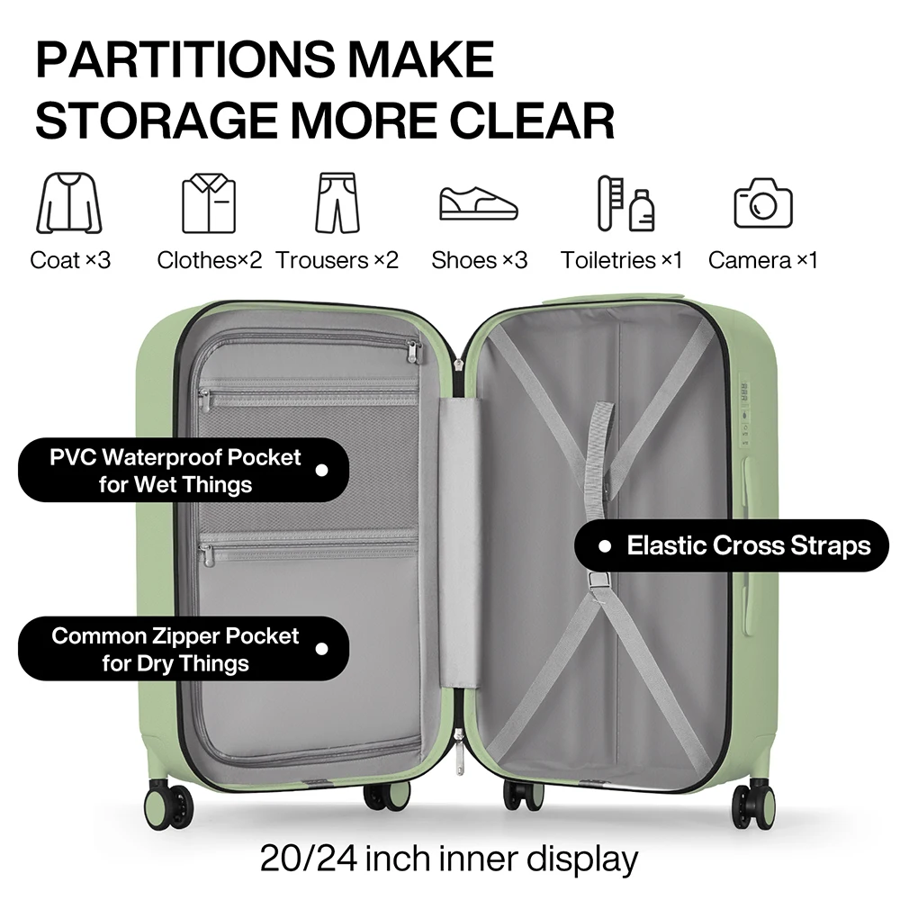 Mixi Patent Design Luggage 18" Carry-On 20" 24" Spinner 100% PC - Image 4